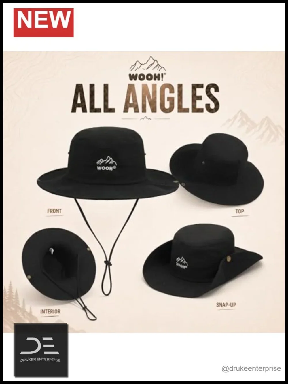 UPF80+ Wide Brim Foldable Bucket Hat with Adjustable Chin Strap